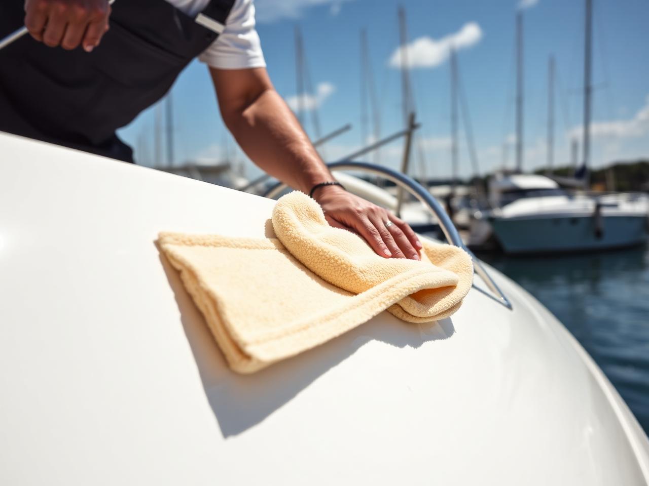 Detailer polishing a yacht hull